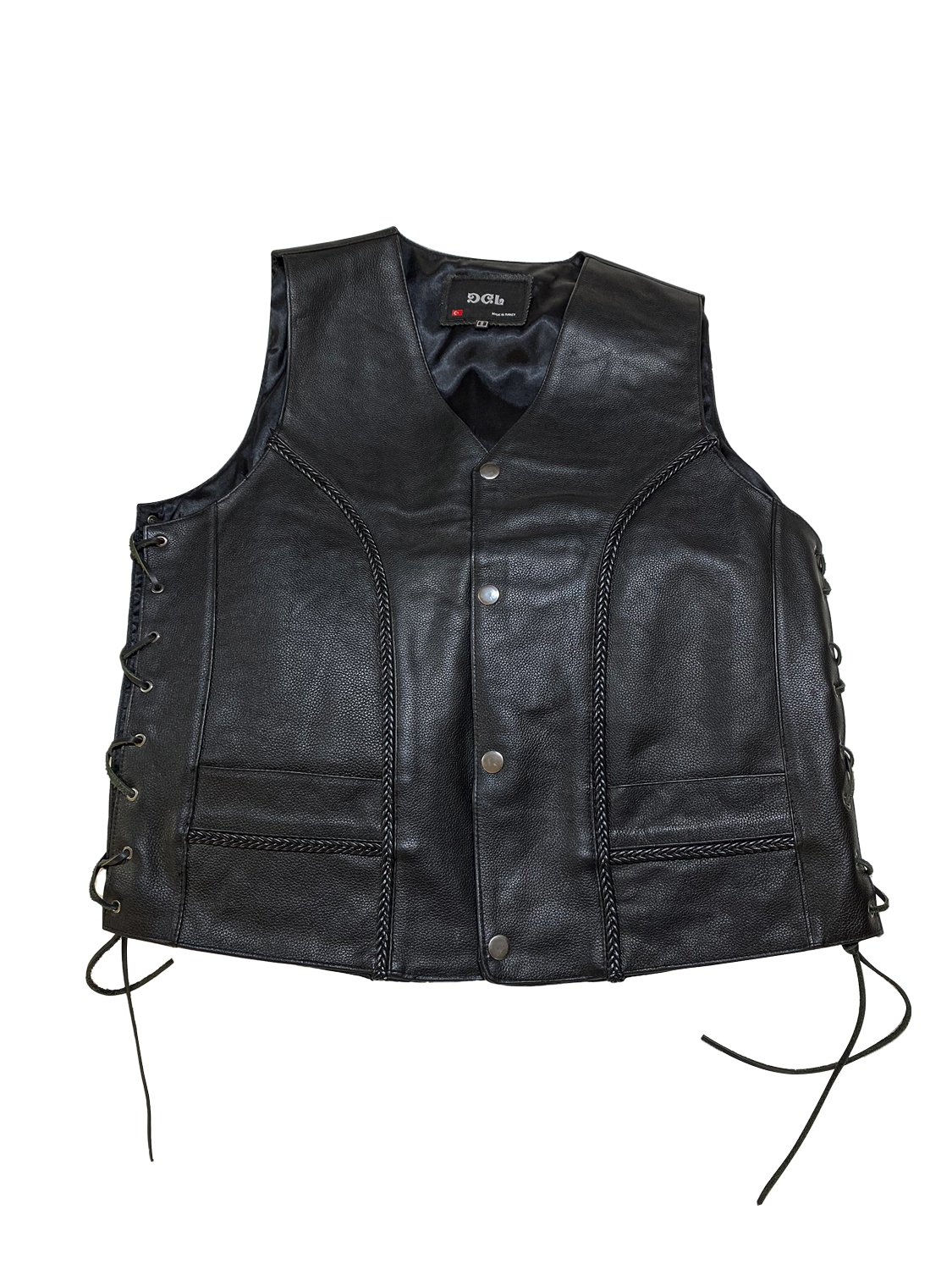 Erkek Siyah Deri Motorcu Yeleği | Çıtçıtlı - Görsel 2