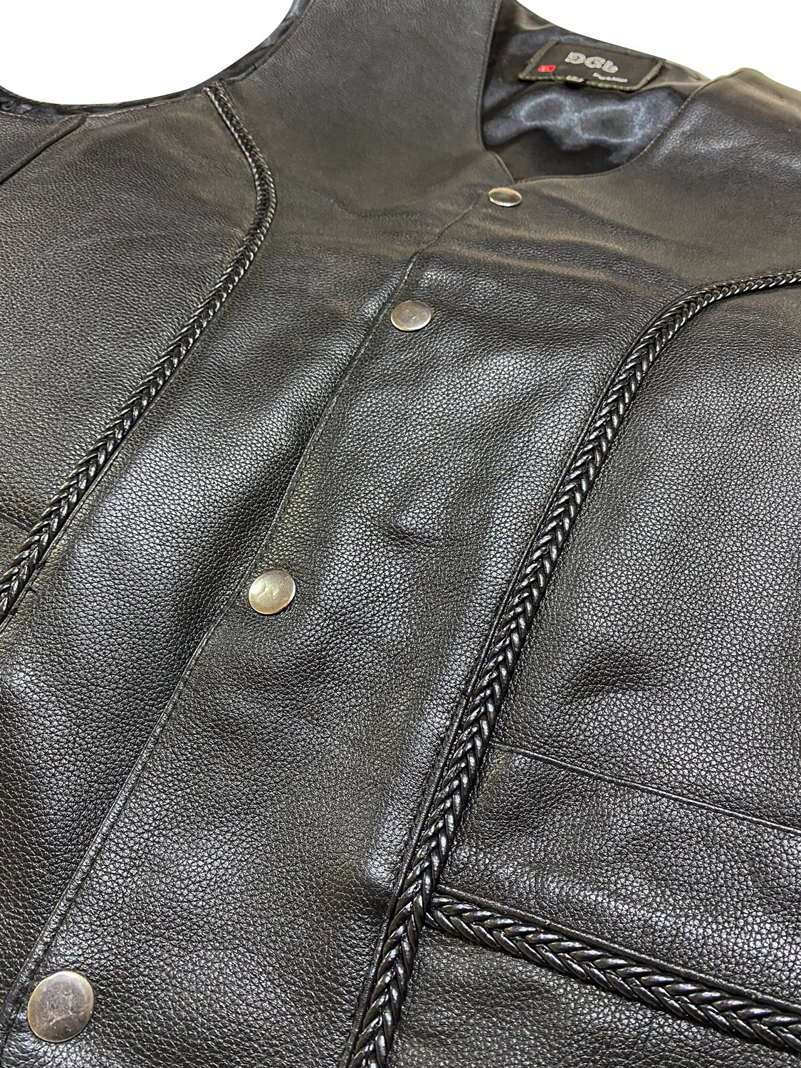 Erkek Siyah Deri Motorcu Yeleği | Çıtçıtlı - Görsel 3