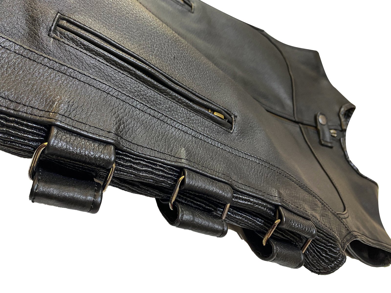 Erkek Siyah Deri Motorcu Yeleği | Ayarlanabilir Tokalı ve Cepli - Görsel 3