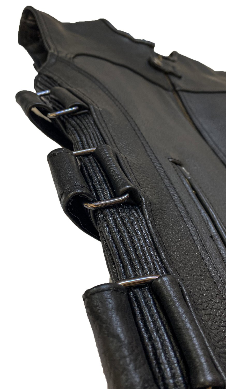 Erkek Siyah Deri Motorcu Yeleği | Ayarlanabilir Tokalı ve Cepli - Görsel 6