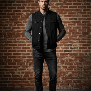 Erkek Siyah Kot Motorcu Yeleği