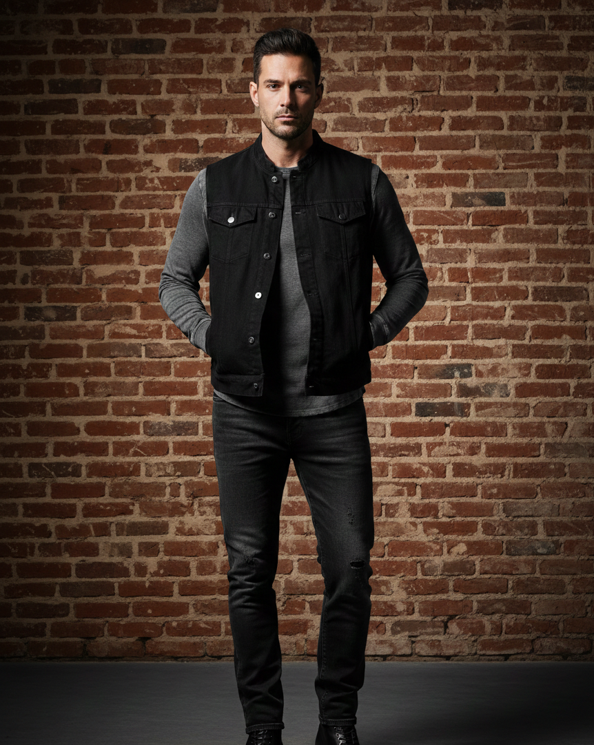 Erkek Siyah Kot Motorcu Yeleği